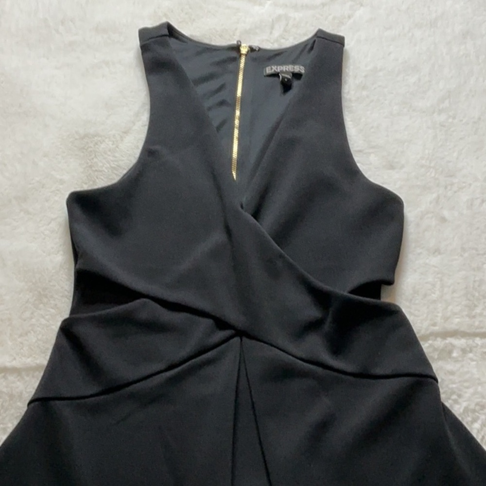 Express Black and Gold Pleated Wrap Cocktail Dress - Picture 3 of 9